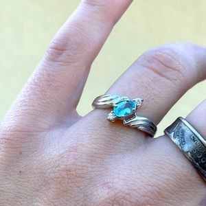 Aquamarine diamond type stone silver ring